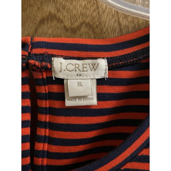 J. Crew Red and Navy Blue Striped Ruffle Hem Tank Top Size XL Button Back - Picture 5 of 11
